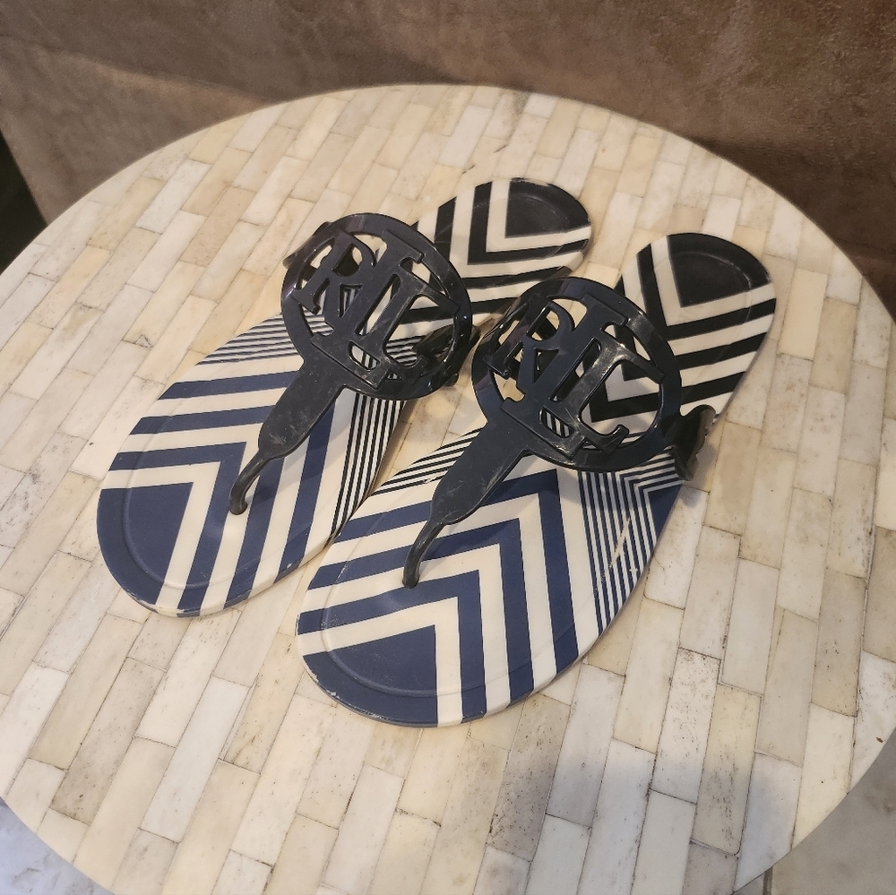 Ralph Lauren Audrie Jelly Logo Sandal Flat Navy Size 10